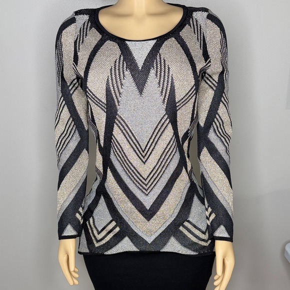 International Concepts Chevron Sweater Size XS Metallic Shimmer Sexy Scoop Neck - Picture 4 of 16